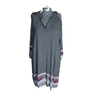 Lily Morgan black white pink patterned tunic style dress v neck XL